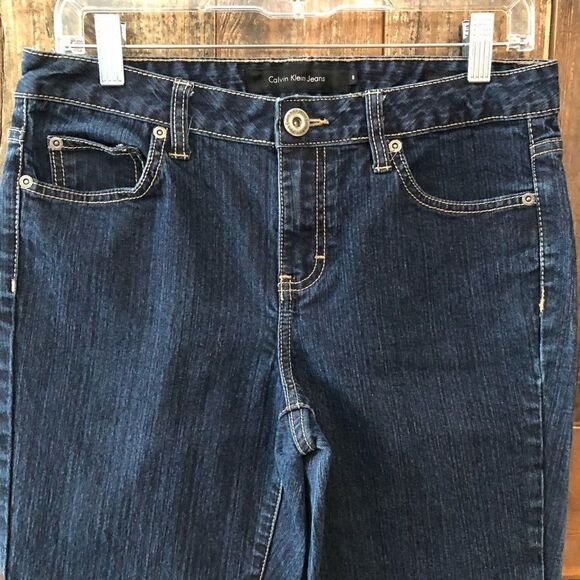 Calvin Klein Sz 8 Blue Denim Flare Embroidered Pocket Logo Classic Jeans - Picture 8 of 8